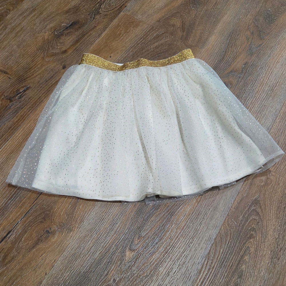 Girls Ivory Tulle Tutu Skirt Gold Glitter Elastic Waist Sparkle Mesh Party Skirt